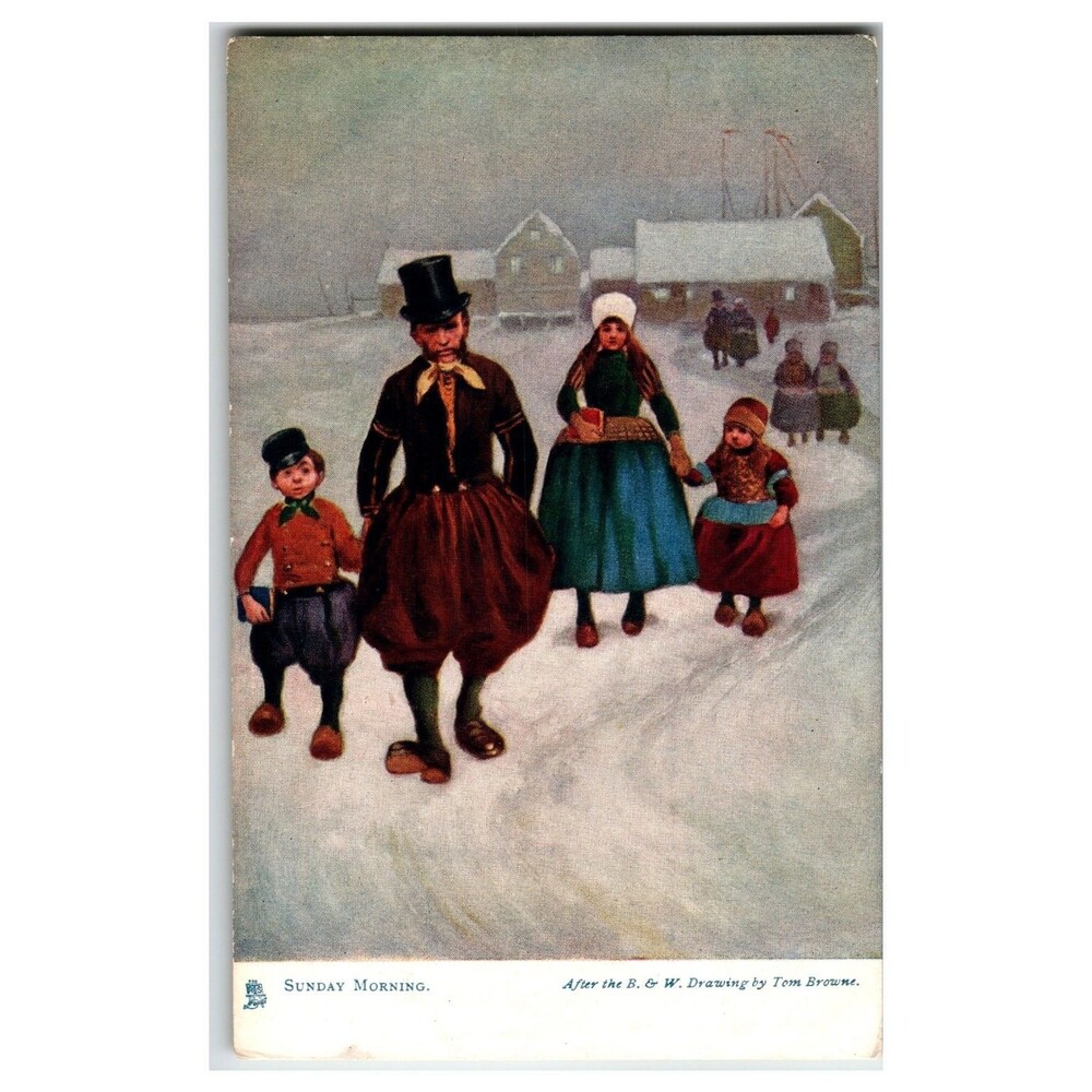 Raphael Tuck Oilette Postcard Sunday Morning Tom Browne Dutch Winter Family